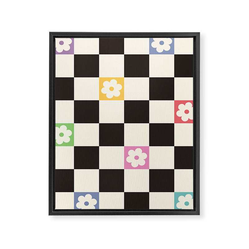 Colorful Flowers Black&White Checker Framed Canvas Print Gallery Image 6