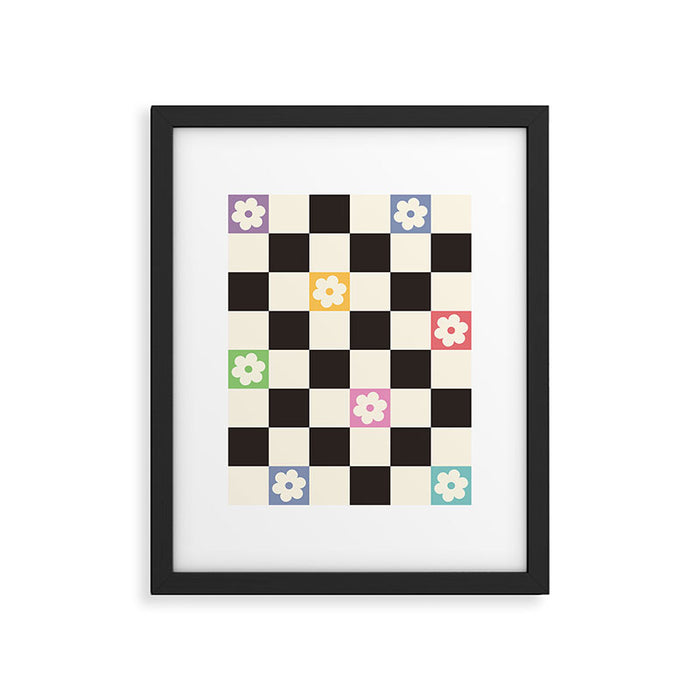 Colorful Flowers Black&White Checker Framed Art Print Gallery Image 1