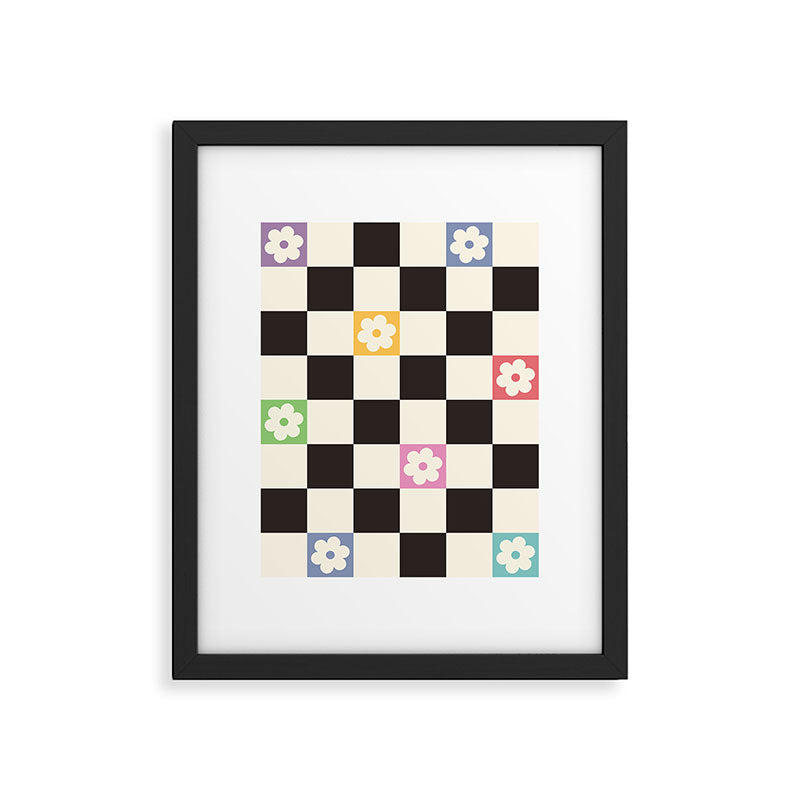 Colorful Flowers Black&White Checker Framed Art Print Gallery Image 5