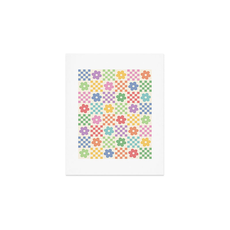 Colorful Flowers Double Checker Art Print Gallery Image 1