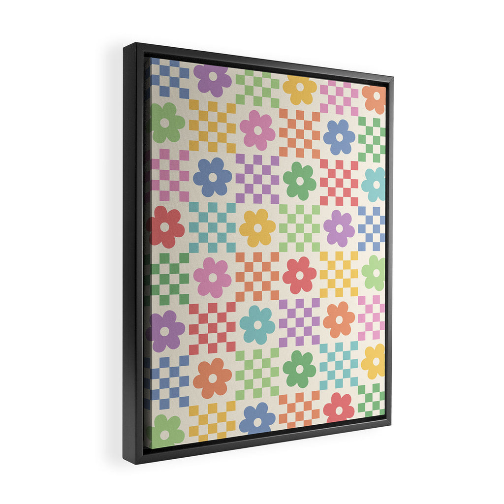 Colorful Flowers Double Checker Framed Canvas Print Gallery Image 2