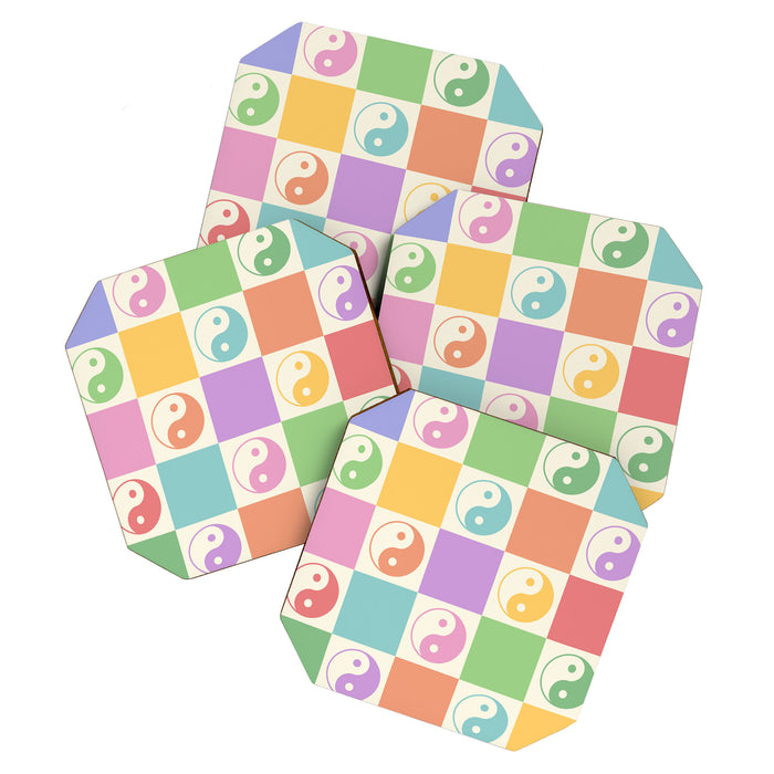 Colorful Yin Yang Checkered Pattern Coaster Gallery Image 1