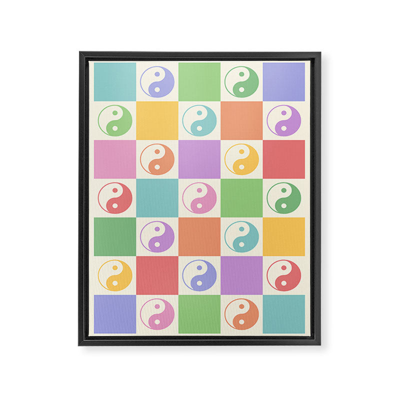 Colorful Yin Yang Checkered Pattern Framed Canvas Print Gallery Image 6