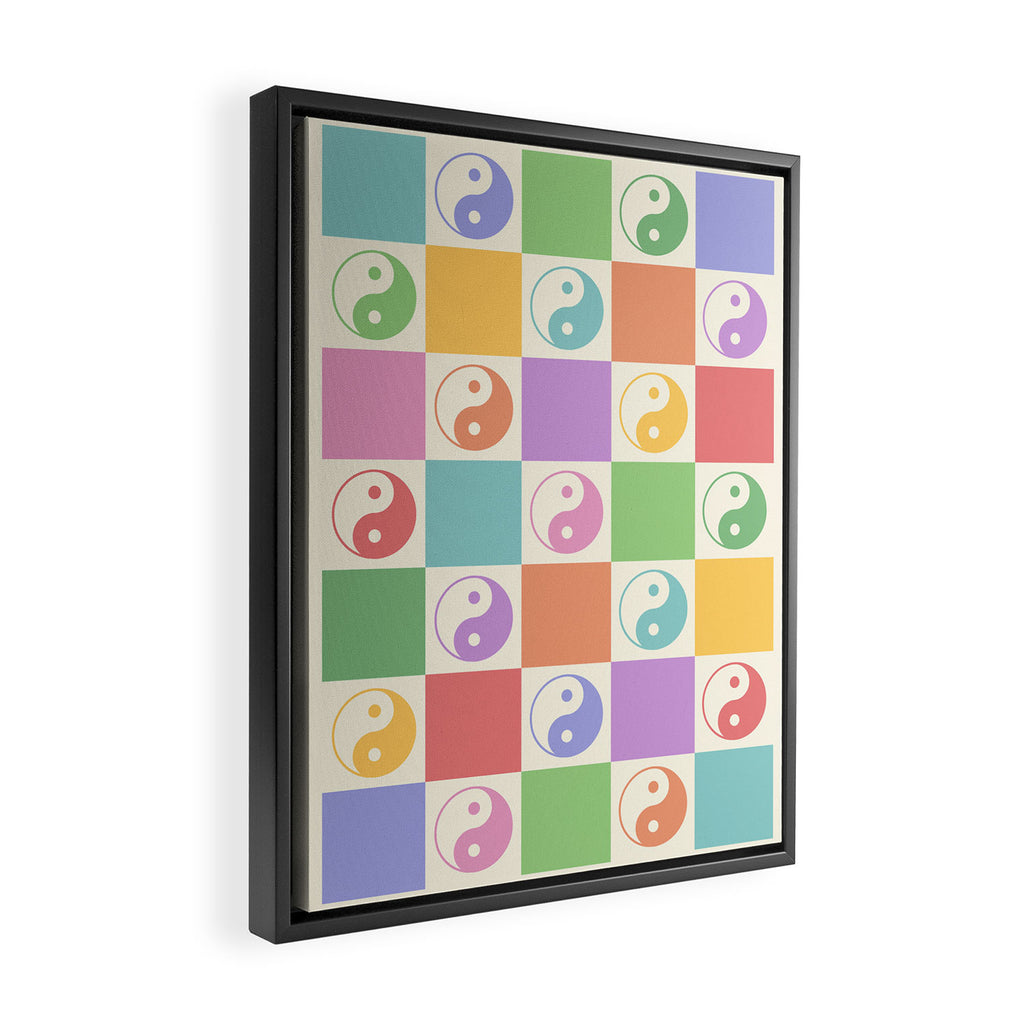 Colorful Yin Yang Checkered Pattern Framed Canvas Print Gallery Image 2