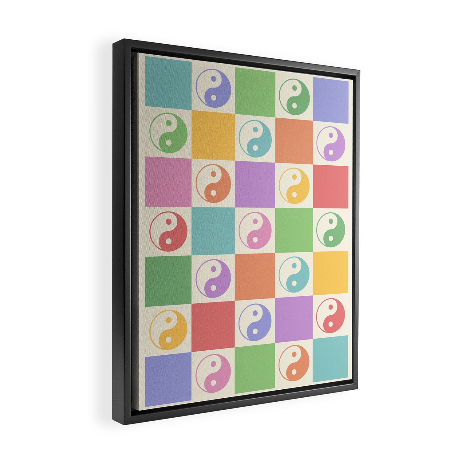 Colorful Yin Yang Checkered Pattern Framed Canvas Print Gallery Image 2