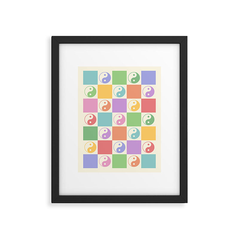 Colorful Yin Yang Checkered Pattern Framed Art Print Gallery Image 5