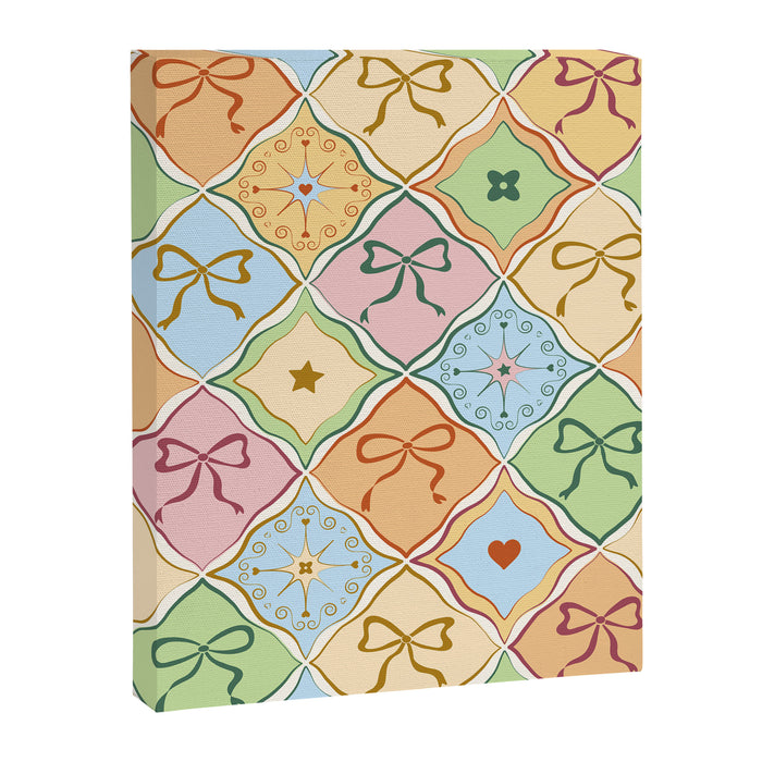 Coquette Ribbon Bows on Colorful Patchwork Canvas Print Gallery Image 1