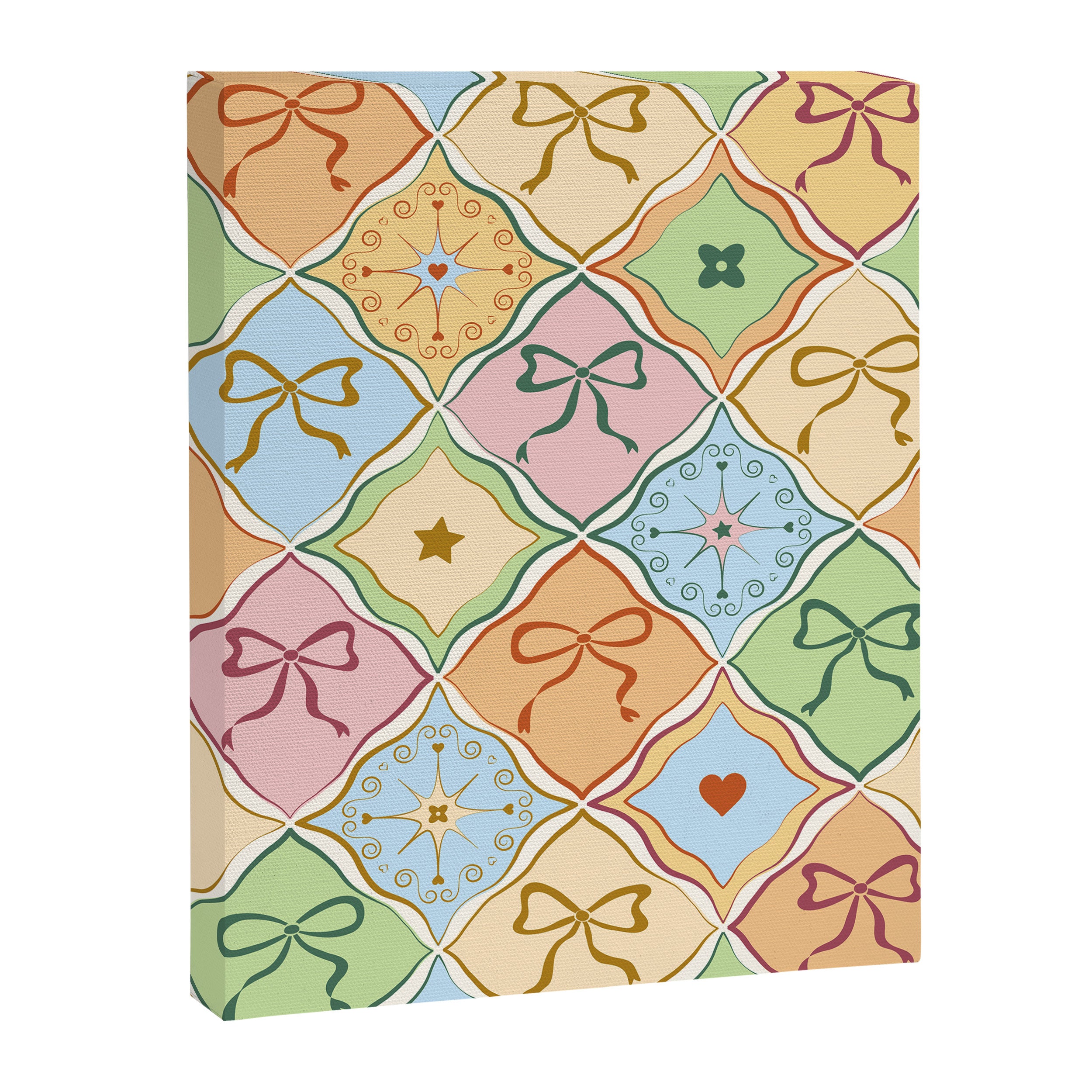 Coquette Ribbon Bows on Colorful Patchwork Canvas Print Gallery Image 8