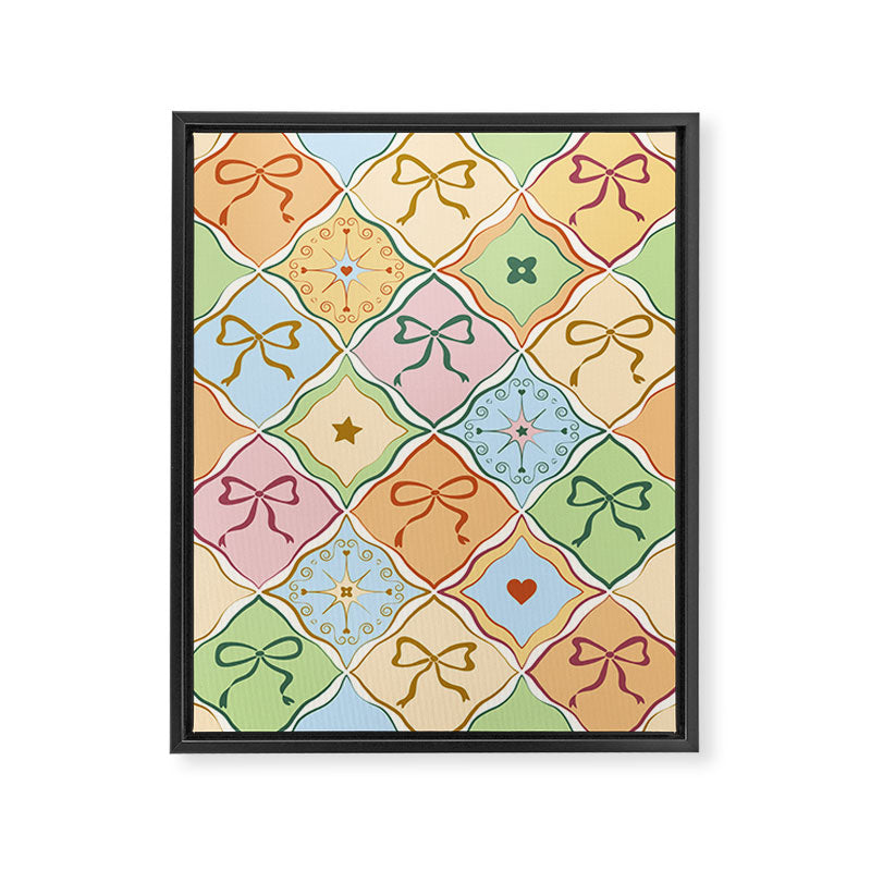 Coquette Ribbon Bows on Colorful Patchwork Framed Canvas Print Gallery Image 8