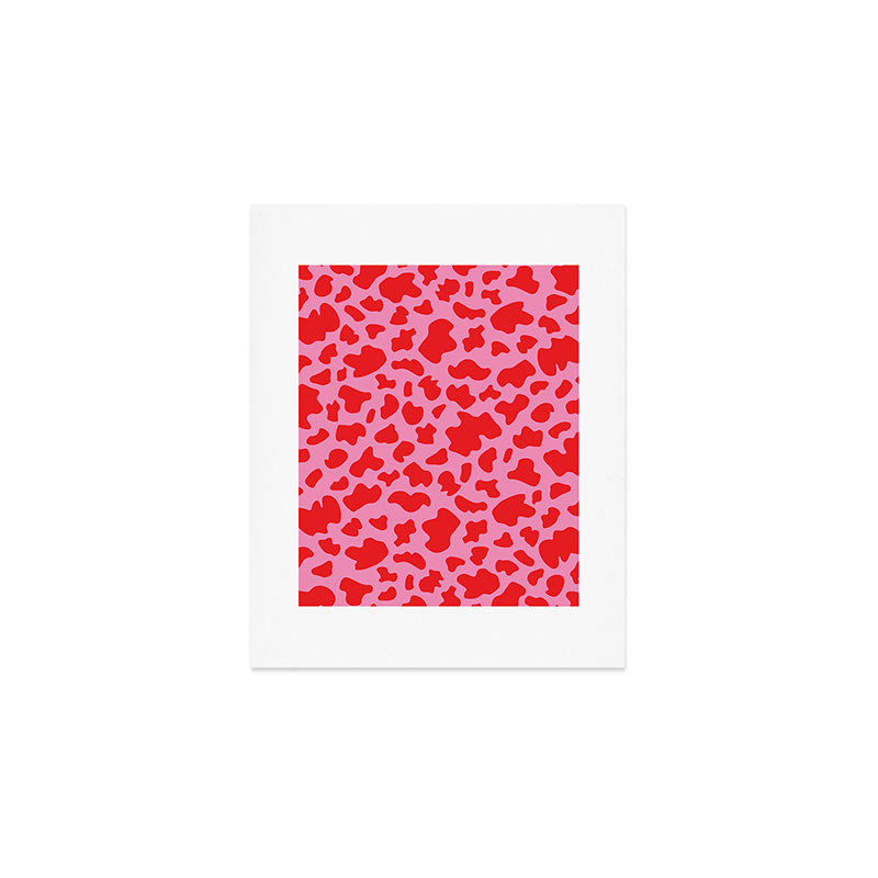 Cow Print in Pink and Red Art Print Gallery Image 1