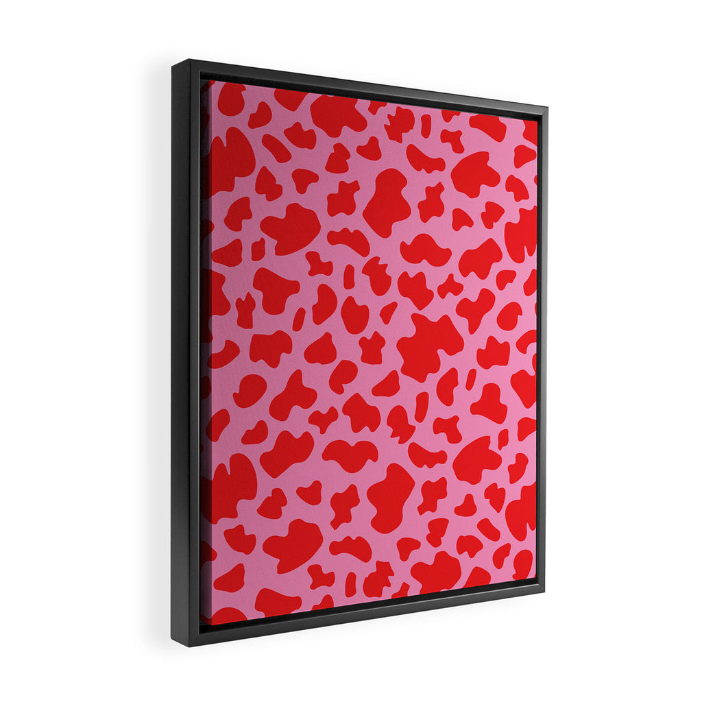 Cow Print in Pink and Red Framed Canvas Print Gallery Image 2