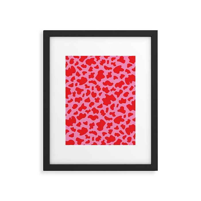 Cow Print in Pink and Red Framed Art Print Gallery Image 1