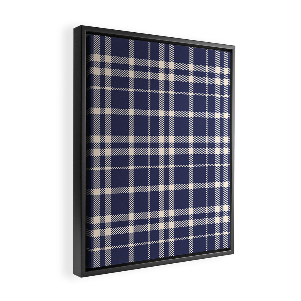 Denim Blue & White Festive Plaid Framed Canvas Print Gallery Image 2