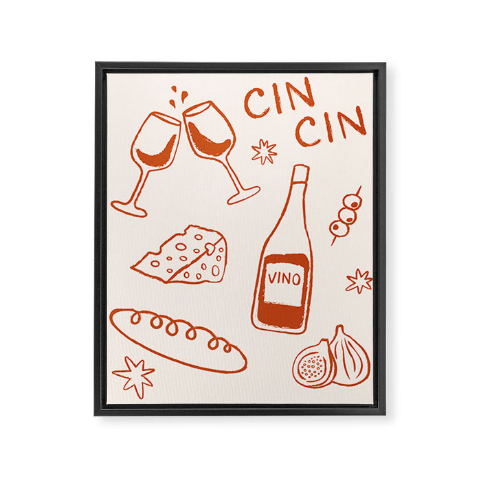 Fancy Dinner. Cheese and Wine Framed Canvas Print Gallery Image 1