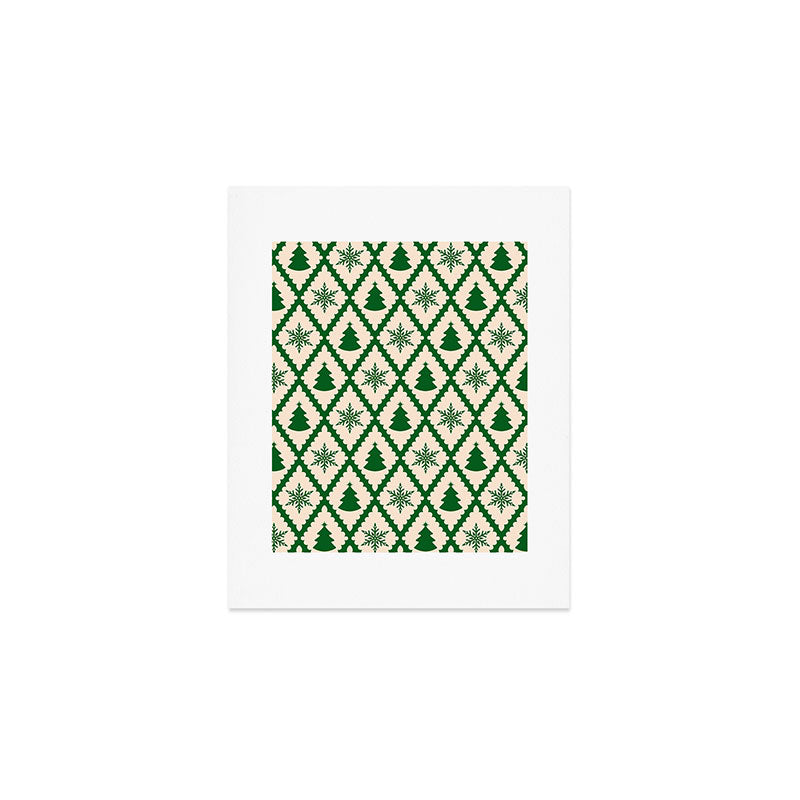 Festive Christmas Check in Green & Off White Art Print Gallery Image 1
