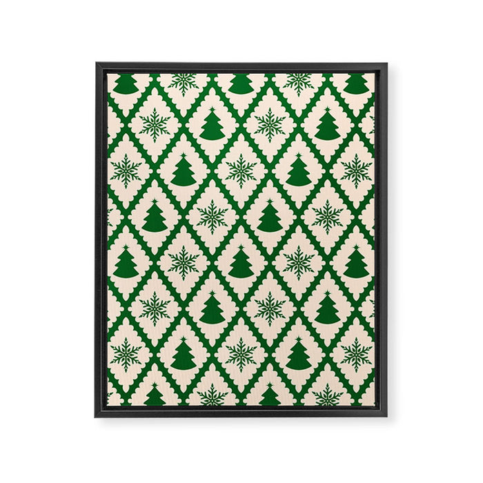 Festive Christmas Check in Green & Off White Framed Canvas Print Gallery Image 1
