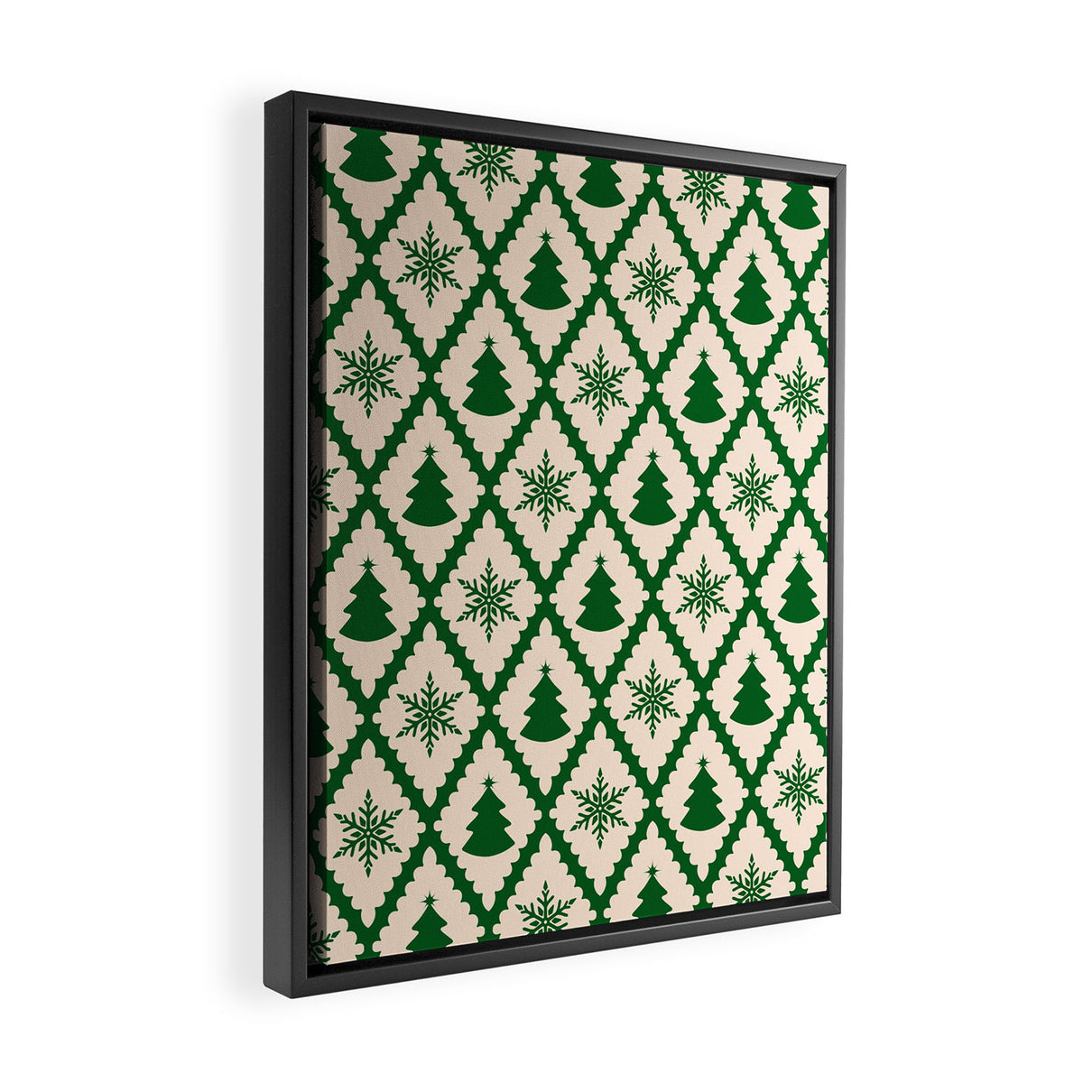 Festive Christmas Check in Green & Off White Framed Canvas Print Gallery Image 2