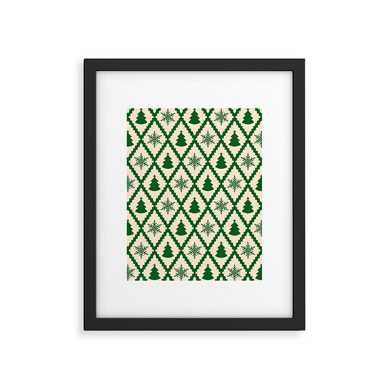 Festive Christmas Check in Green & Off White Framed Art Print Gallery Image 5