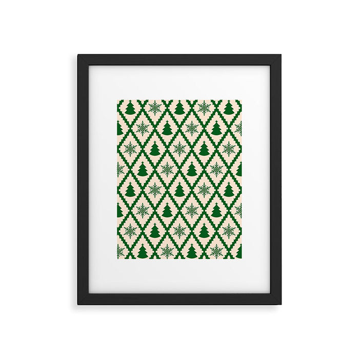 Festive Christmas Check in Green & Off White Framed Art Print Gallery Image 1