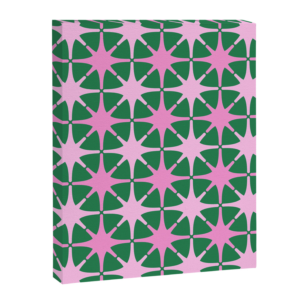Festive Mid-Century Stars in Green & Pink Canvas Print Gallery Image 6