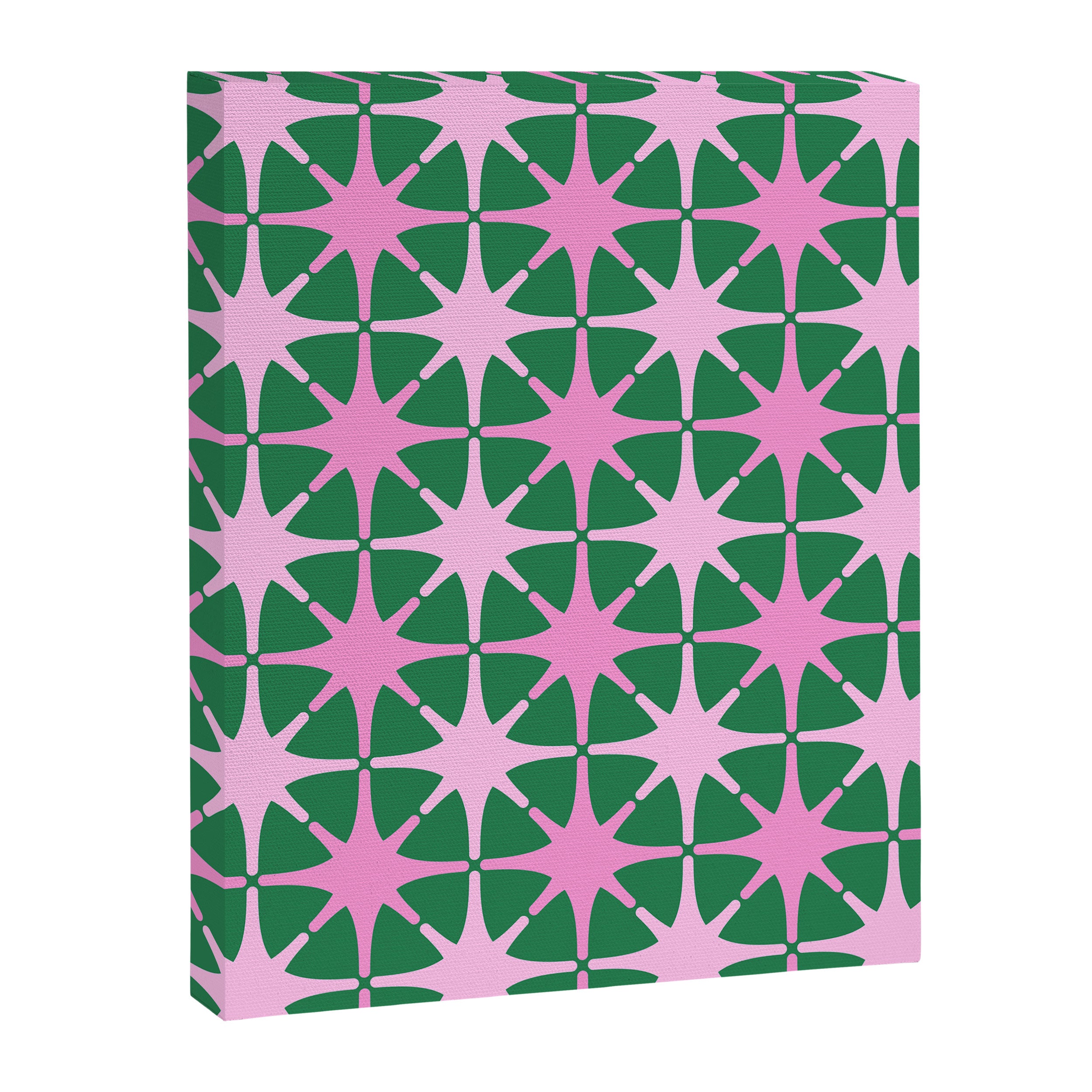 Festive Mid-Century Stars in Green & Pink Canvas Print Gallery Image 6
