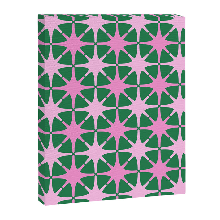 Festive Mid-Century Stars in Green & Pink Canvas Print Gallery Image 1
