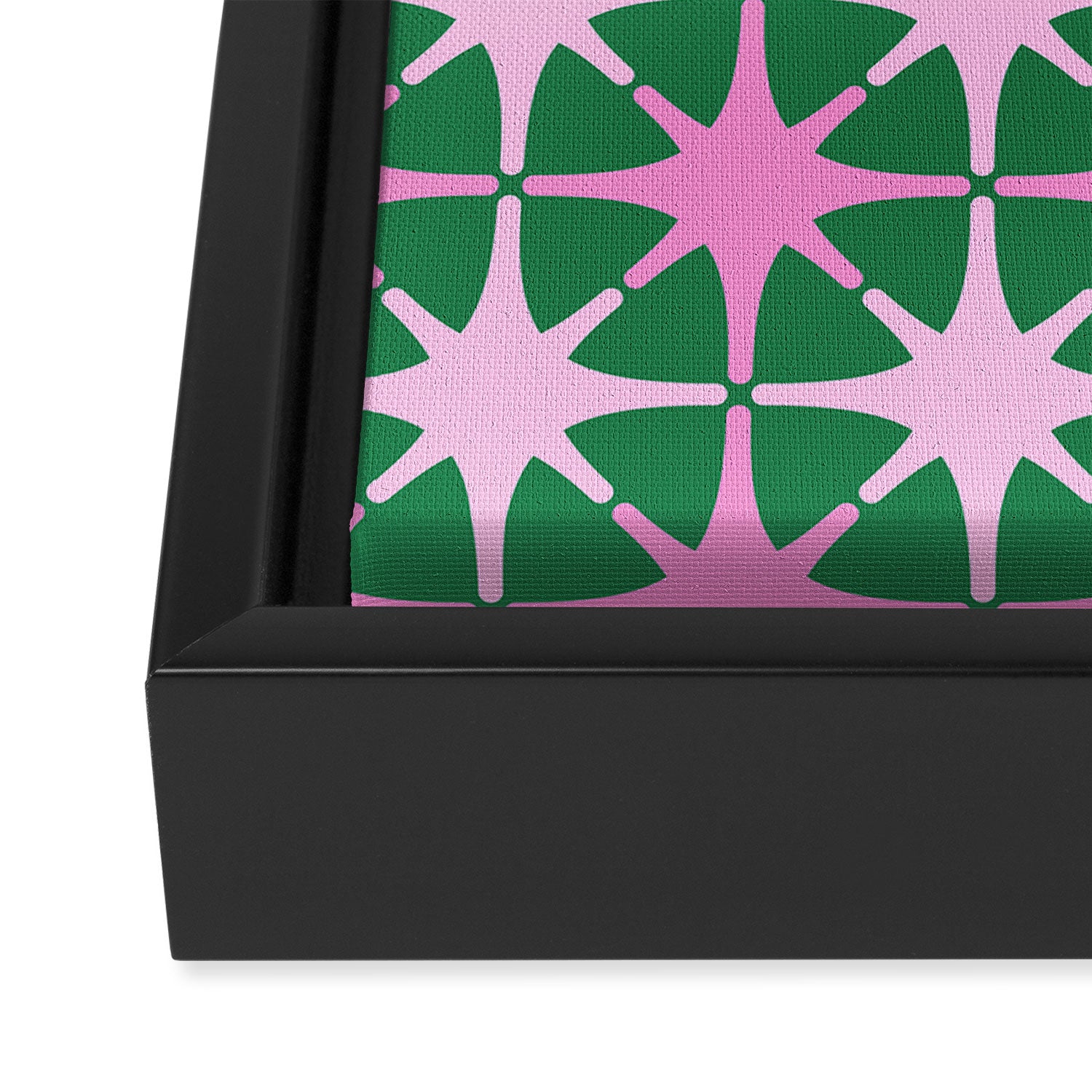 Festive Mid-Century Stars in Green & Pink Framed Canvas Print Gallery Image 3