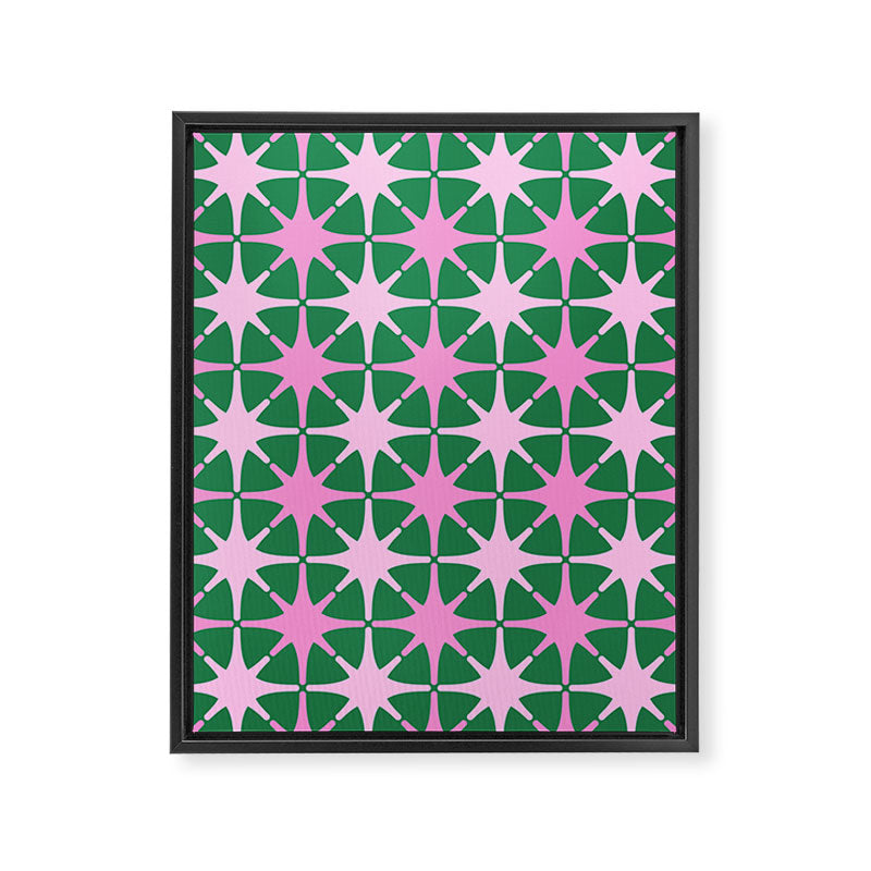 Festive Mid-Century Stars in Green & Pink Framed Canvas Print Gallery Image 6