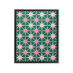 Festive Mid-Century Stars in Green & Pink Framed Canvas Print Gallery Image 6