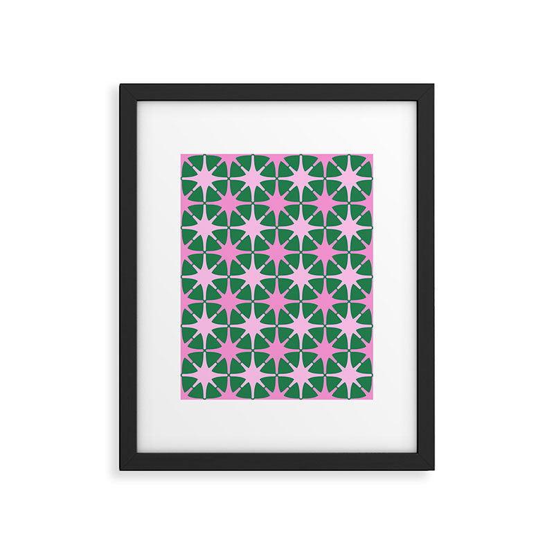 Festive Mid-Century Stars in Green & Pink Framed Art Print Gallery Image 5