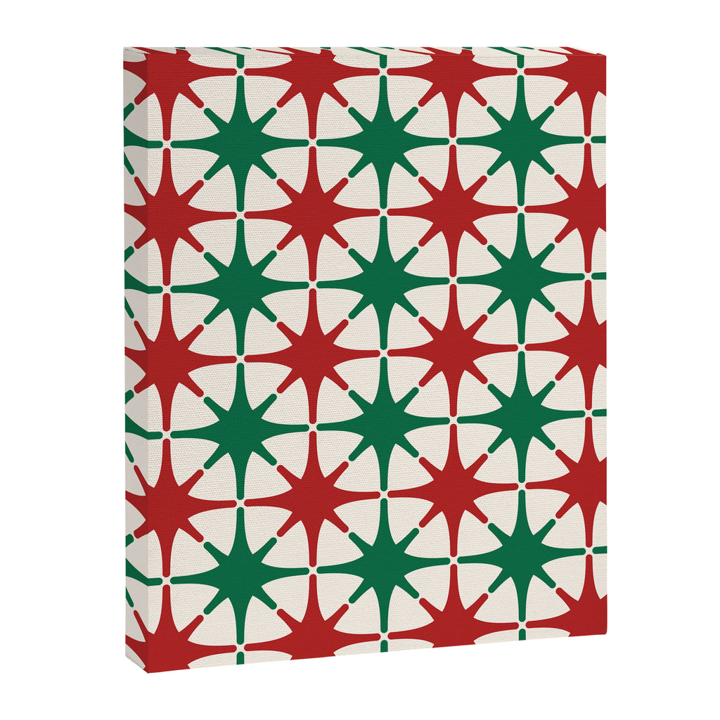 Festive Mid-Century Stars & Sparkles in Green, Red & White Canvas Print Gallery Image 6
