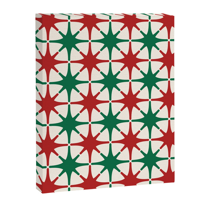 Festive Mid-Century Stars & Sparkles in Green, Red & White Canvas Print Gallery Image 1
