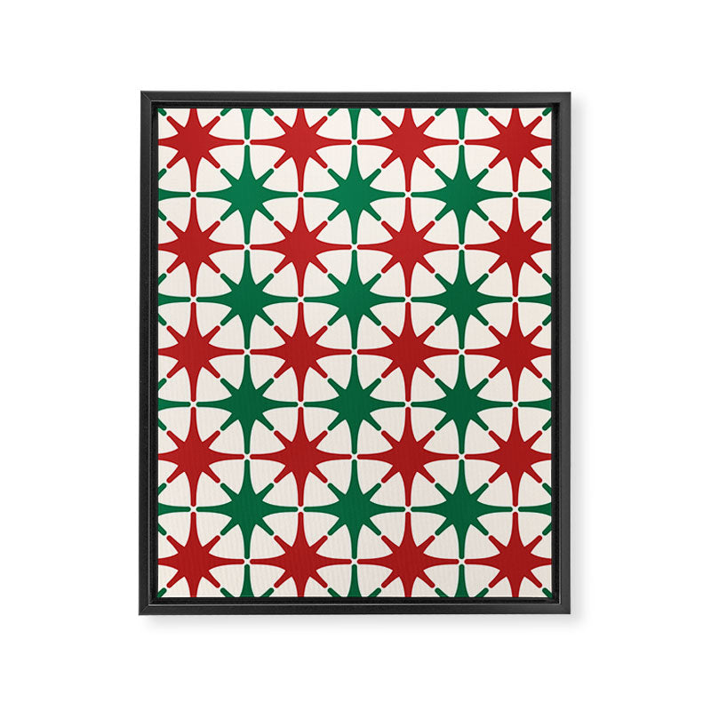 Festive Mid-Century Stars & Sparkles in Green, Red & White Framed Canvas Print Gallery Image 6