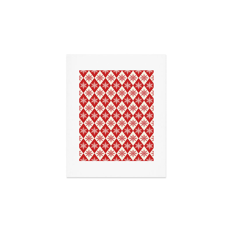 Festive Red & White Snowflake Pattern Art Print Gallery Image 1