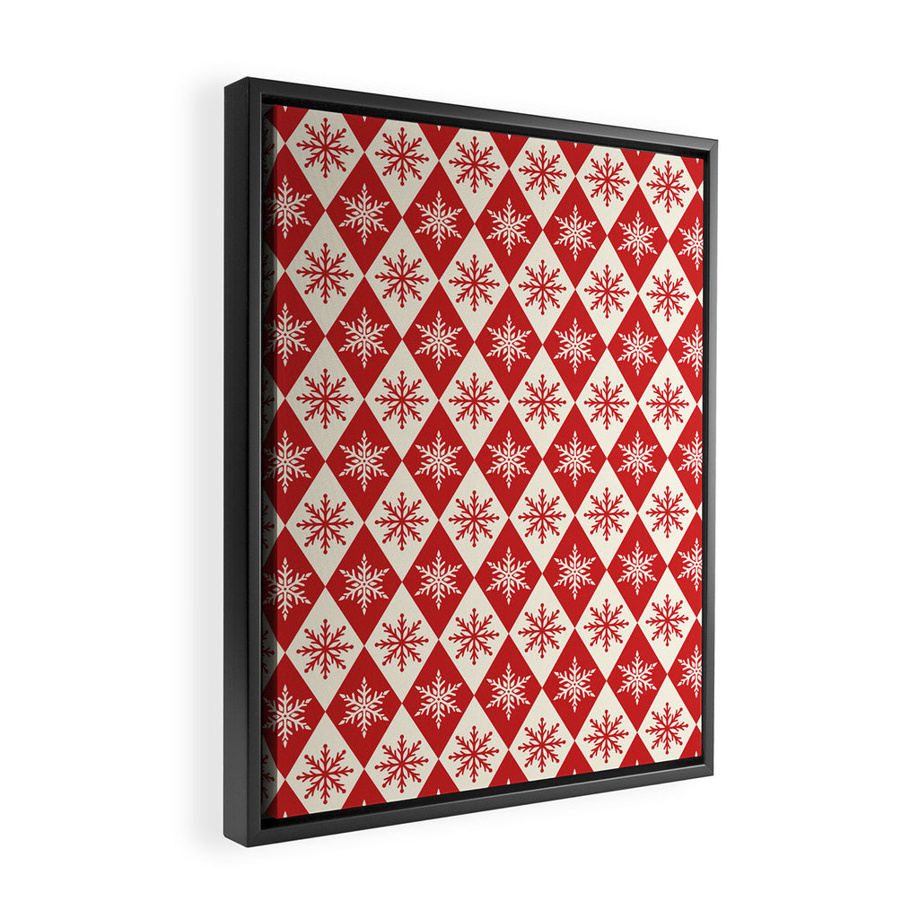Festive Red & White Snowflake Pattern Framed Canvas Print Gallery Image 2
