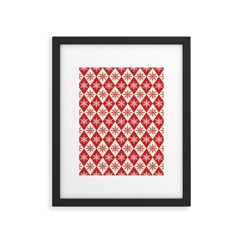 Festive Red & White Snowflake Pattern Framed Art Print Gallery Image 5