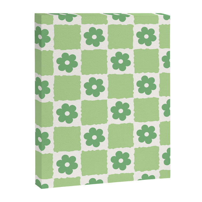 Flower Check in Forest Green Pattern Canvas Print Gallery Image 1