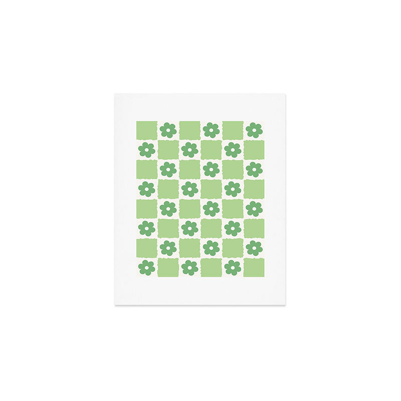 Flower Check in Forest Green Pattern Art Print Gallery Image 1