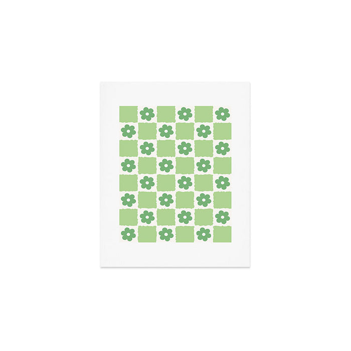 Flower Check in Forest Green Pattern Art Print Gallery Image 1