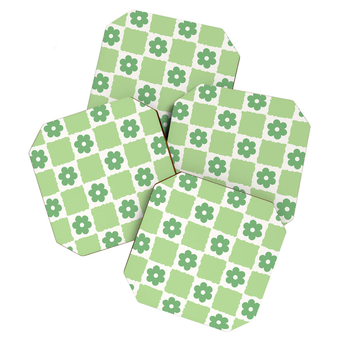 Flower Check in Forest Green Pattern Coaster Gallery Image 1