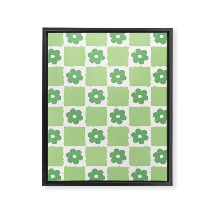 Flower Check in Forest Green Pattern Framed Canvas Print Gallery Image 1