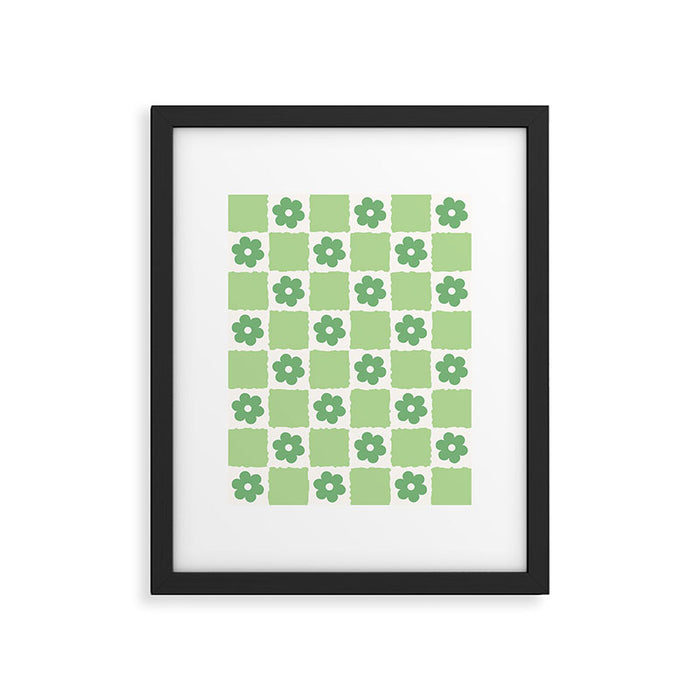 Flower Check in Forest Green Pattern Framed Art Print Gallery Image 1