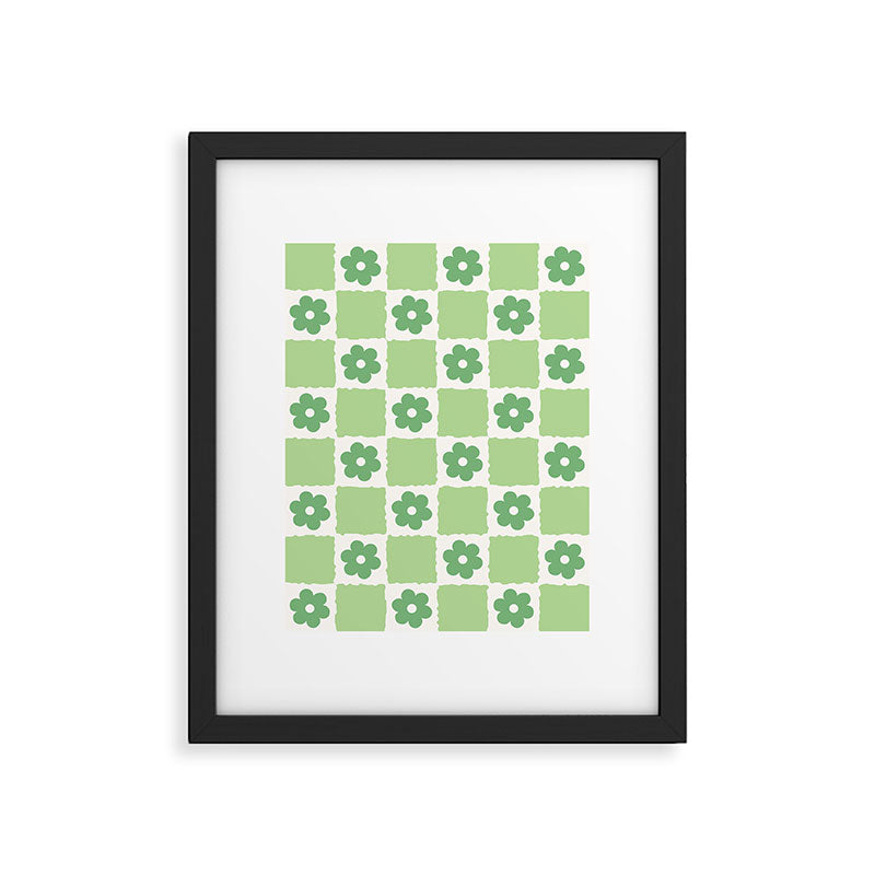 Flower Check in Forest Green Pattern Framed Art Print Gallery Image 6