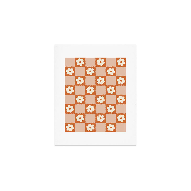 Flower Checker in Burnt Orange  Art Print Gallery Image 1