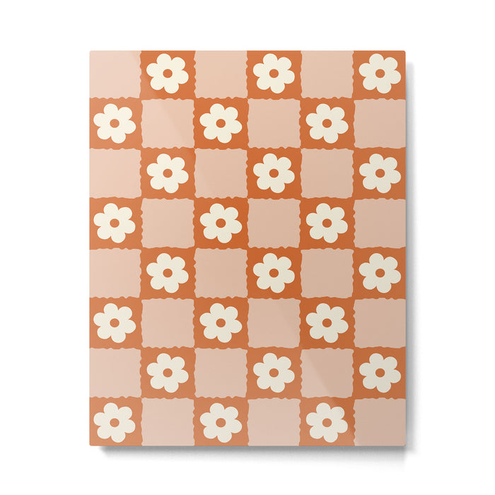 Flower Checker in Burnt Orange  Metal Print Gallery Image 1