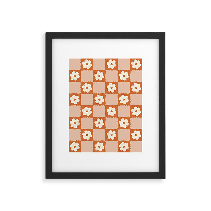 Flower Checker in Burnt Orange  Framed Art Print Gallery Image 1