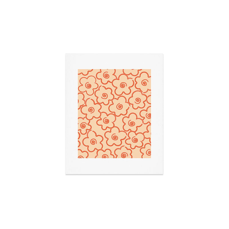 Flower Doodles in Orange & Peach Fuzz Art Print Gallery Image 1