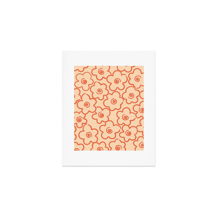 Flower Doodles in Orange & Peach Fuzz Art Print Gallery Image 1
