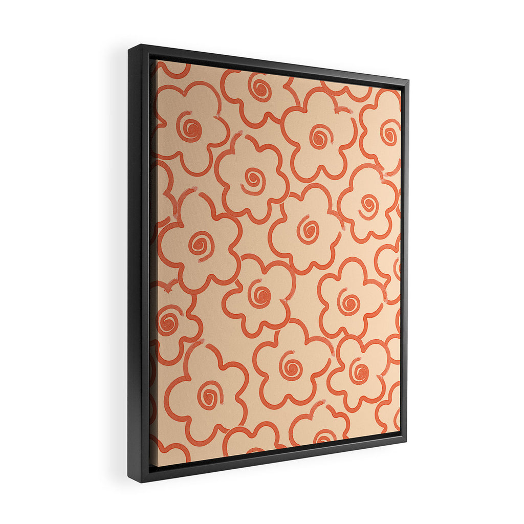 Flower Doodles in Orange & Peach Fuzz Framed Canvas Print Gallery Image 2