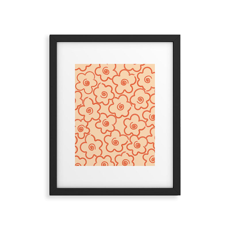 Flower Doodles in Orange & Peach Fuzz Framed Art Print Gallery Image 5